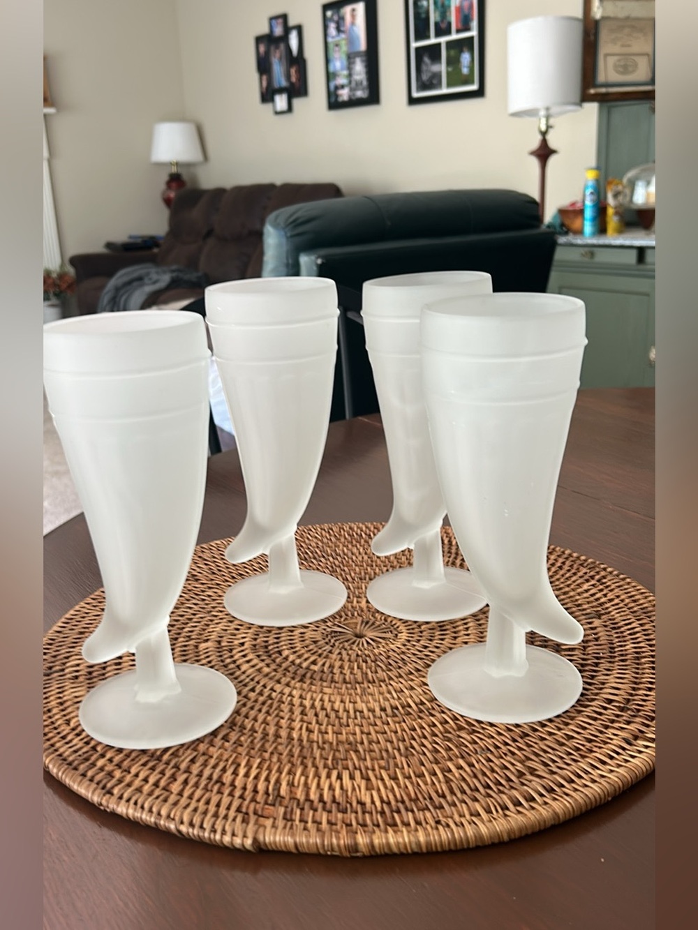 White Horn-Shaped Milk Glass Goblets - Set of 4